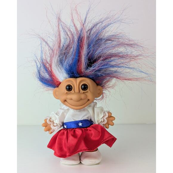 VTG Russ Lucky Troll Doll 5" Girl United States Red White Blue Patriotic USA - Picture 1 of 5